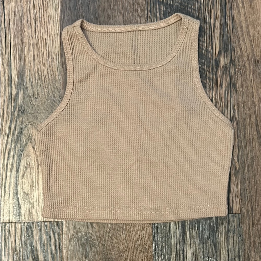 Tan waffle knit tank top
